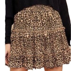 Entro Womens Leopard Print Tiered Lined Pull On Elastic Waist Skirt Sz L